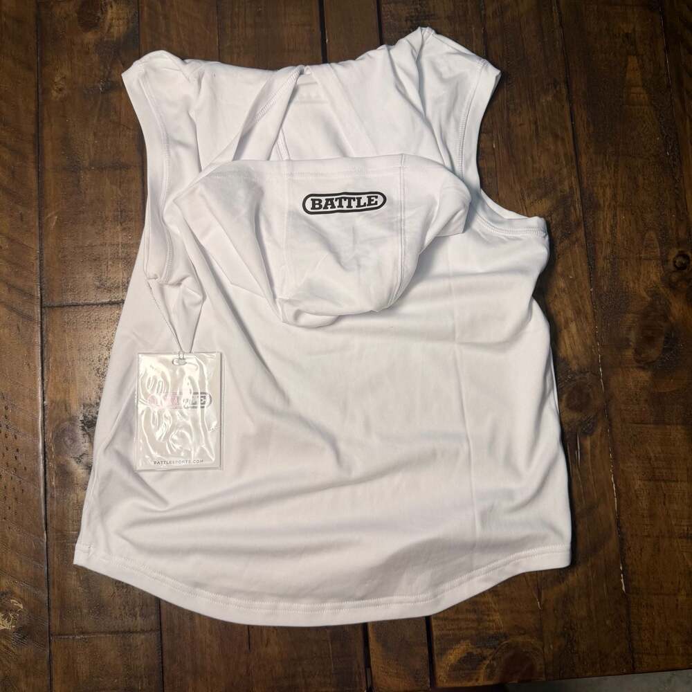 NWT Battle Sports Sleeveless Light Action Hoodie, White/Black YM - Picture 2 of 5
